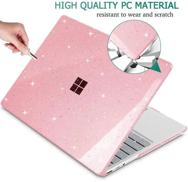 Alt view image 5 of 5 - May Chen Case Compatible for 13.5" Microsoft Surface Laptop 5/4/3 with Metal Palm Rest Model 1951/1868, Plastic Hard Shell Case with Screen Protector + Keyboard Cover + Dust Plug, Pink Glitter