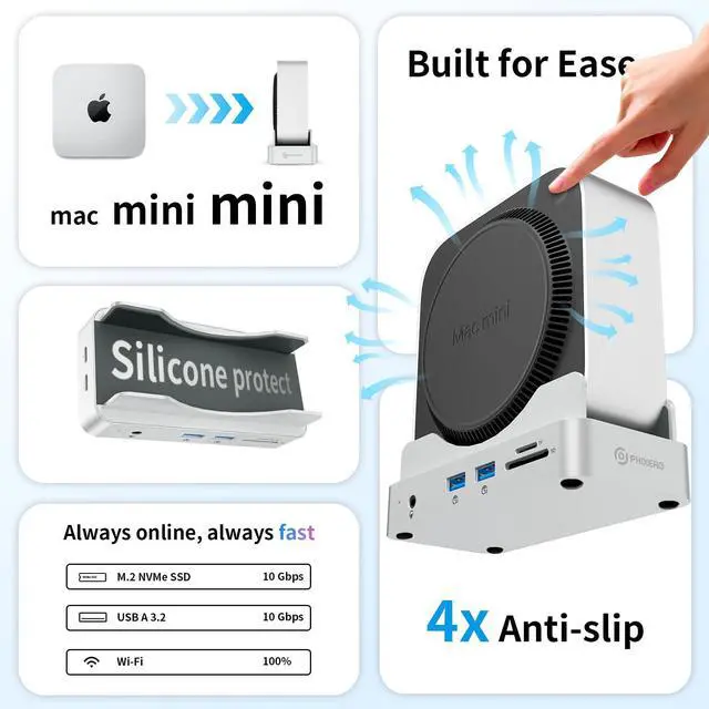 Alt view image 2 of 5 - Phixero (1TB Storage) M4 Mac mini Dock, Aluminum unibody Design, 6-in-1 hub, 10Gbps USB-A, SD/TF Reader, Space-Saving Design, Non-Removable SSD