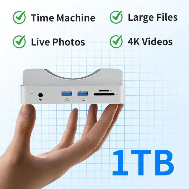 Alt view image 4 of 5 - Phixero (1TB Storage) M4 Mac mini Dock, Aluminum unibody Design, 6-in-1 hub, 10Gbps USB-A, SD/TF Reader, Space-Saving Design, Non-Removable SSD