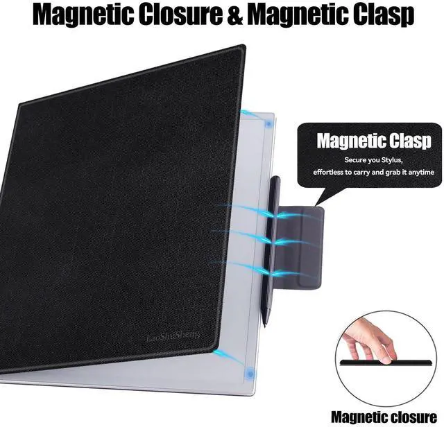 Alt view image 3 of 5 - LaoShuSheng Magnetic Case for 13.3" Onyx Boox Note Max (2024)&13.3" Boox Tab X C (2025) | Ultra-Thin Lightweight PU Leather | Book Folio Cover | with Pen Clasp | Smart Auto Sleep/Wake | (Cloth Black)