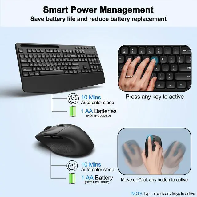 Alt view image 3 of 5 - Wireless Keyboard and Mouse Combo with Palm Rest, Phone Holder, Full-Size Quiet Wireless Ergonomic Keyboard and Mouse, Comfortable Natural Typing Compatible for Windows, Laptop, Mac, PC