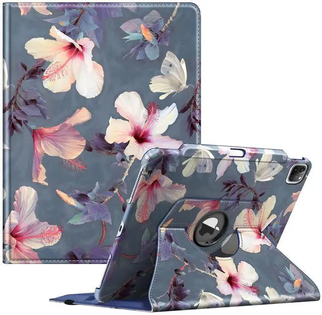 Main image of Fintie Rotating Case for iPad Pro 12.9-inch 6th Generation 2022-360 Degree Swiveling Protective Cover with Pencil Holder, Auto Sleep/Wake, Also Fit iPad Pro 12.9" 5th/4th/3rd Gen, Blooming Hibiscus