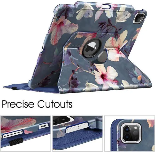 Alt view image 5 of 5 - Fintie Rotating Case for iPad Pro 12.9-inch 6th Generation 2022-360 Degree Swiveling Protective Cover with Pencil Holder, Auto Sleep/Wake, Also Fit iPad Pro 12.9" 5th/4th/3rd Gen, Blooming Hibiscus