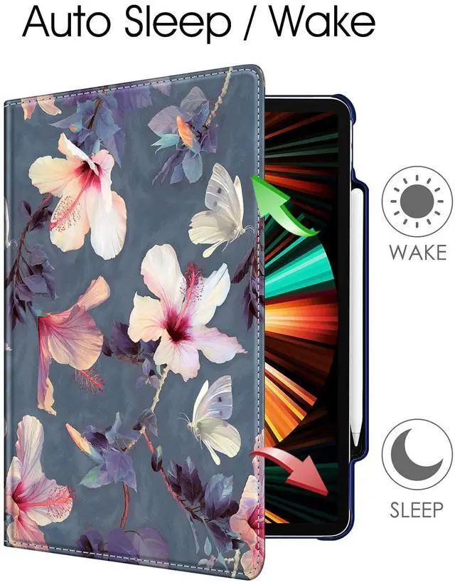Alt view image 3 of 5 - Fintie Rotating Case for iPad Pro 12.9-inch 6th Generation 2022-360 Degree Swiveling Protective Cover with Pencil Holder, Auto Sleep/Wake, Also Fit iPad Pro 12.9" 5th/4th/3rd Gen, Blooming Hibiscus
