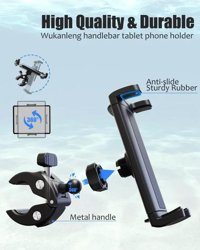 Alt view image 4 of 5 - Wukanleng Tablet Holder for Boat Helm Bar Post Rod, 360° Rotation Universal Boat Handlebar Clamp Mount with Aluminum Alloy Base Compatible with iPad Pro 12.9/Air/Mini, Smartphones More Devices 4-13''