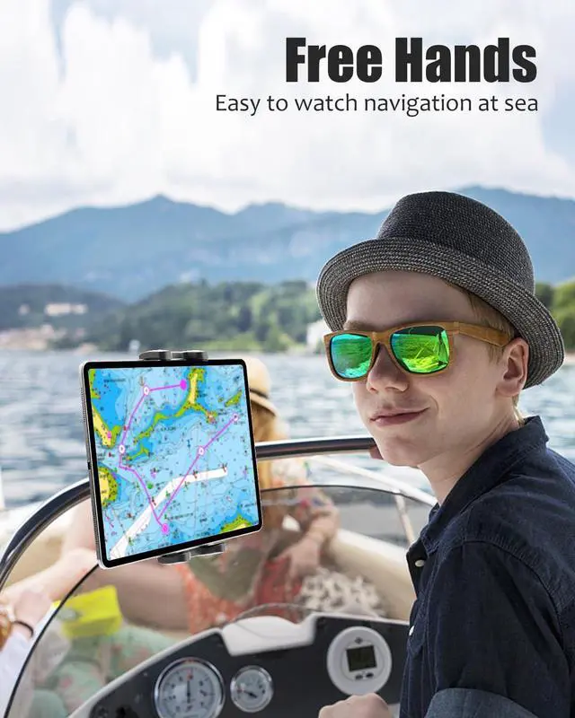 Alt view image 3 of 5 - Wukanleng Tablet Holder for Boat Helm Bar Post Rod, 360° Rotation Universal Boat Handlebar Clamp Mount with Aluminum Alloy Base Compatible with iPad Pro 12.9/Air/Mini, Smartphones More Devices 4-13''