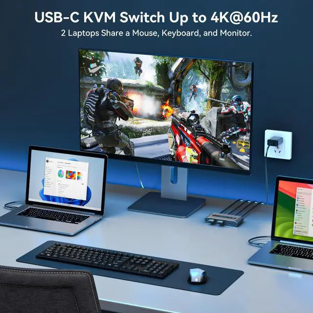 Alt view image 4 of 5 - USB C KVM Switch 1 Monitor 2 Computers 4K@60Hz 2 Ports Type-C to HDMI KVM Switches for 2 USB-C Port Laptops Share Single HDMI Monitor and Keyboard Mouse