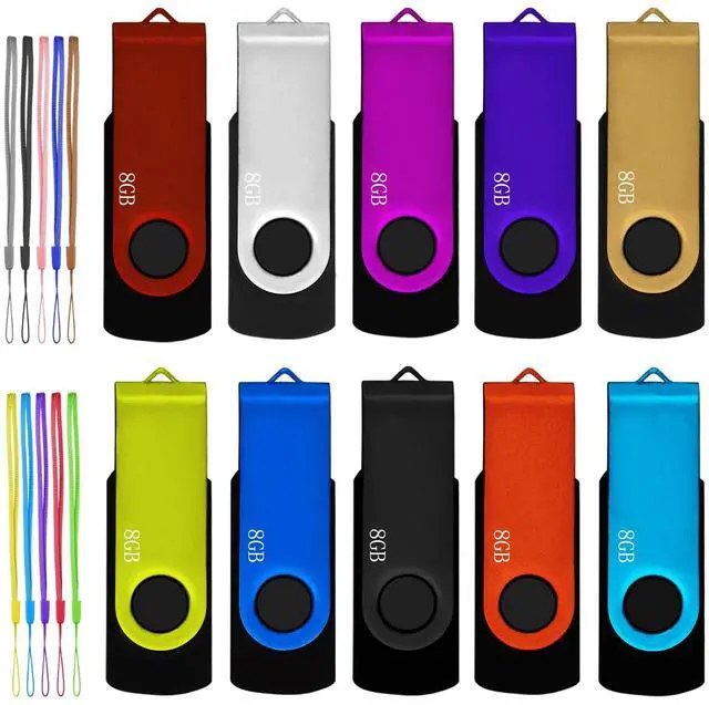 Main image of 8GB USB Flash Drive 10 Pack, Nicepicten USB 2.0 Thumb Drives Zip Drive USB 8GB Memory Stick Swivel Pendrive Jump Drives Multipack with 10PCS Lanyard for Events Office (Colorful 10Pack 8 GB)