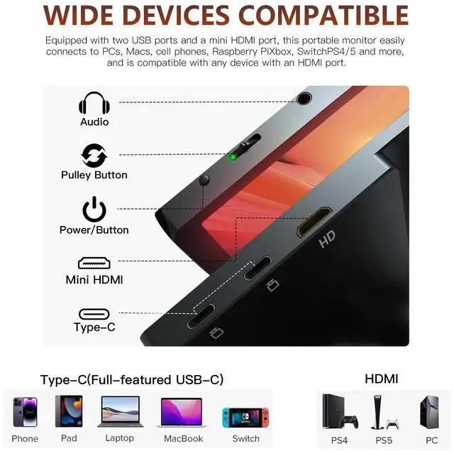 Alt view image 2 of 5 - 16 inch Portable Monitor 1080P 60HZ HDMI Portable Screen for Laptop Compatible with Windows, MacBook, Phone, Switch, Xbox & PS4/5 Gaming