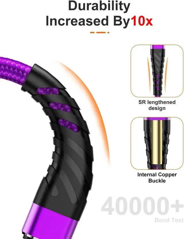 Alt view image 2 of 5 - (2 Pack) Long iPhone Charger 10ft for [MFi Certified],CyvenSmart 10 Foot Lightning Cable Fast Charging Cord 10 Feet for iPhone 12/12 Pro/11/11 Pro/11 Pro Max/XS/XS Max/XR/X/8/8 Plus/7/7 Plus/6 Purple