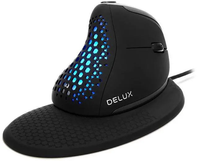 Main image of DeLUX Seeker Wired Ergonomic Vertical Mouse with Thumb Wheel, Optical Computer Mouse with 6 Programmable Buttons, 4000 DPI, RGB Backlight, Removable Wrist Rest for Carpal Tunnel (M618XSU-Black)