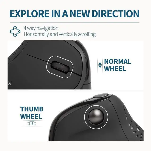 Alt view image 3 of 5 - DeLUX Seeker Wired Ergonomic Vertical Mouse with Thumb Wheel, Optical Computer Mouse with 6 Programmable Buttons, 4000 DPI, RGB Backlight, Removable Wrist Rest for Carpal Tunnel (M618XSU-Black)