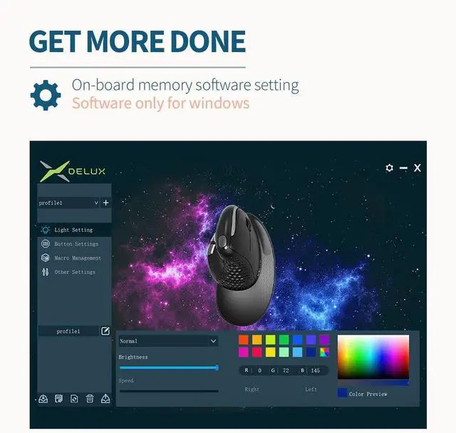 Alt view image 5 of 5 - DeLUX Seeker Wired Ergonomic Vertical Mouse with Thumb Wheel, Optical Computer Mouse with 6 Programmable Buttons, 4000 DPI, RGB Backlight, Removable Wrist Rest for Carpal Tunnel (M618XSU-Black)