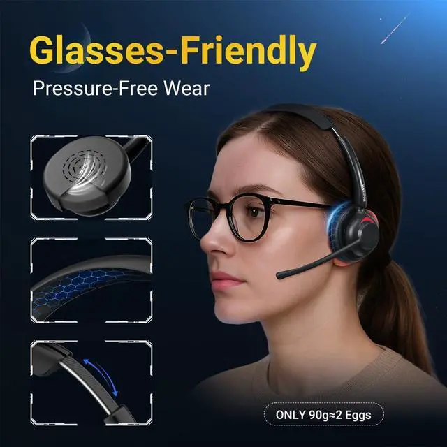 Alt view image 2 of 5 - Blucalm Business V5.4 Wireless Headset with Charging Base, Computer Headset with Mic & 2.4 G USB Dongle for PC/Phone Work, Wireless Headphones with Noise-Cancelling Mic for Office, WFH, Teams, Zoom