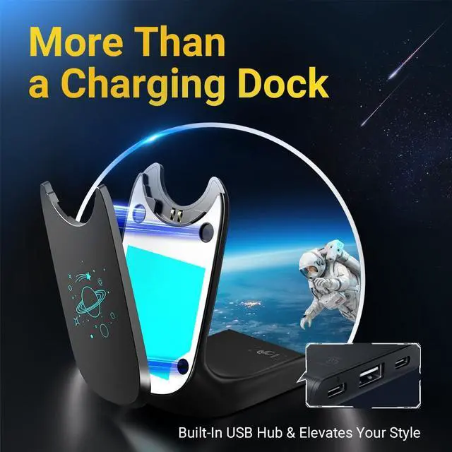 Alt view image 4 of 5 - Blucalm Business V5.4 Wireless Headset with Charging Base, Computer Headset with Mic & 2.4 G USB Dongle for PC/Phone Work, Wireless Headphones with Noise-Cancelling Mic for Office, WFH, Teams, Zoom