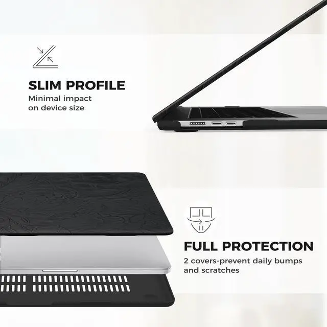 Alt view image 4 of 5 - iCasso Compatible with MacBook Air 15 inch Case 2025 2024 2023 Release M4 A3241 M3 A3114 M2 A2941, Anti-Scratch Protective Plastic Hard Shell Case+Keyboard Cover for Mac Air 15, Black Embossed Floral