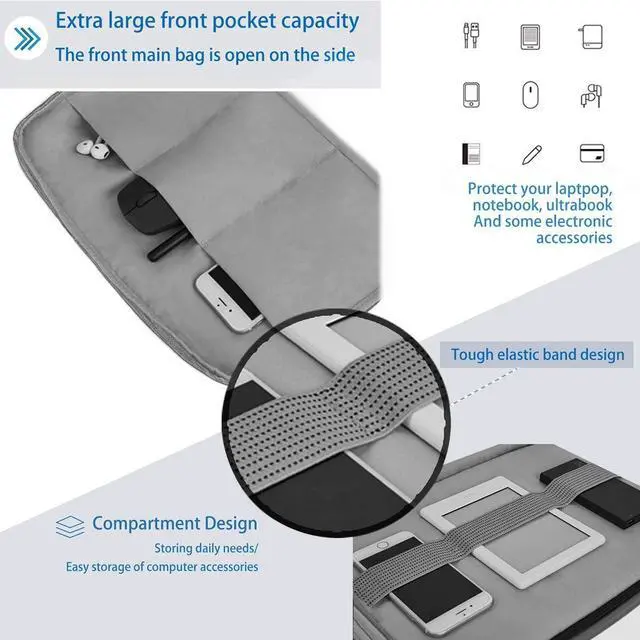 Alt view image 4 of 5 - Laptop Sleeve Cover 13 Inch for Notebook Compatible with MacBook Pro/Air, Water-Resistant Case with YKK Zipper, Polyester