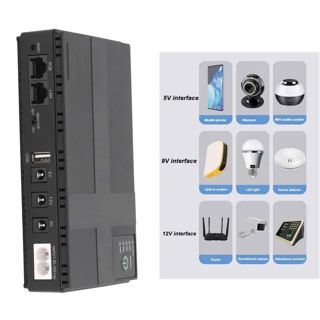 Alt view image 4 of 5 - Uninterruptible Power Supply 10400mAh UPS Battery Backup, 5V 9V 12V 2A POE 15V 24V 1A Output Power Supply for Router, Modem, Security Camera (US Plug)