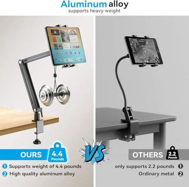 Alt view image 5 of 5 - Adjustable Portable Monitor Stand 15.6" - 360° Rotating Base Tall Tablet Desk Arm Holder Stand for iPad Air/Pro/Mini Swivel Flexible Bed Clamp Mount Soporte para Tablet/Monitor Portatil/Ereader