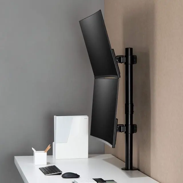 Alt view image 5 of 5 - AVLT 38" Vertical Ultrawide Monitor Mount Stand Two Stacked 26.5 lbs Screens on Heavy-Duty Pole Save Workspace with Fine-Tune Height Tilt Swivel Rotate Adjustment C-clamp and Grommet Mounting Base