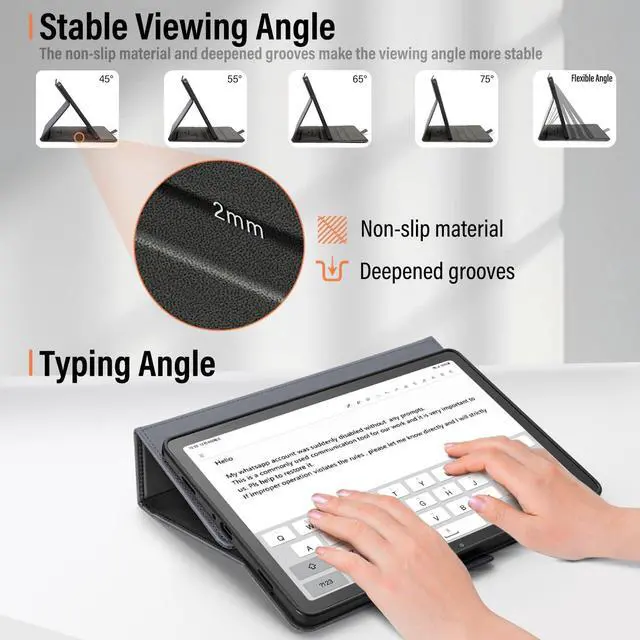 Alt view image 4 of 5 - AsileCuir Handmade Case for Samsung Galaxy Tab A9 Plus/A9+ 5G Tablet 11 Inch 2023 SM-X210/SM-X216/SM-X218u with Pocket,Multi Angles,Magnetic Closure,Vegan Leather Folio Cover,Auto Sleep/Wake,Gray