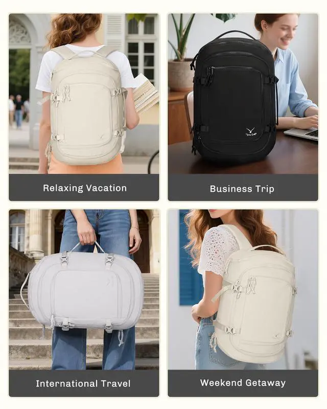 Alt view image 2 of 5 - Hynes Eagle Travel Laptop Backpack 17 inches Lightweight Flight Approved Carry on Personal Item Bag Weekender Bag Daypack 20L Beige