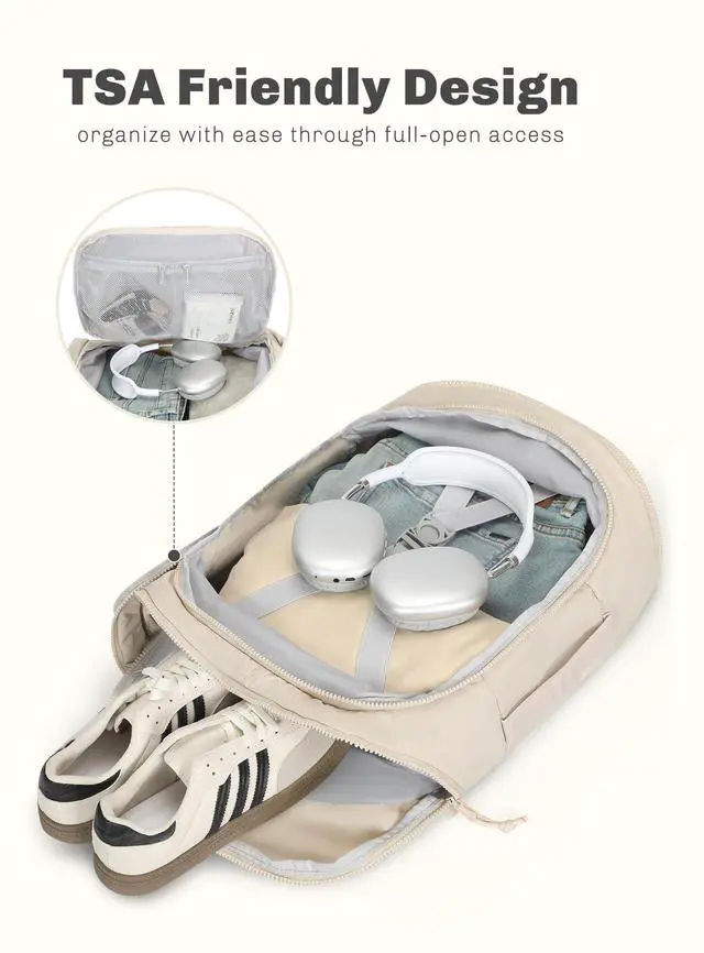 Alt view image 3 of 5 - Hynes Eagle Travel Laptop Backpack 17 inches Lightweight Flight Approved Carry on Personal Item Bag Weekender Bag Daypack 20L Beige