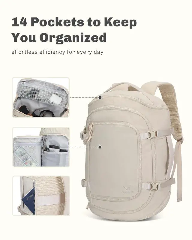 Alt view image 4 of 5 - Hynes Eagle Travel Laptop Backpack 17 inches Lightweight Flight Approved Carry on Personal Item Bag Weekender Bag Daypack 20L Beige