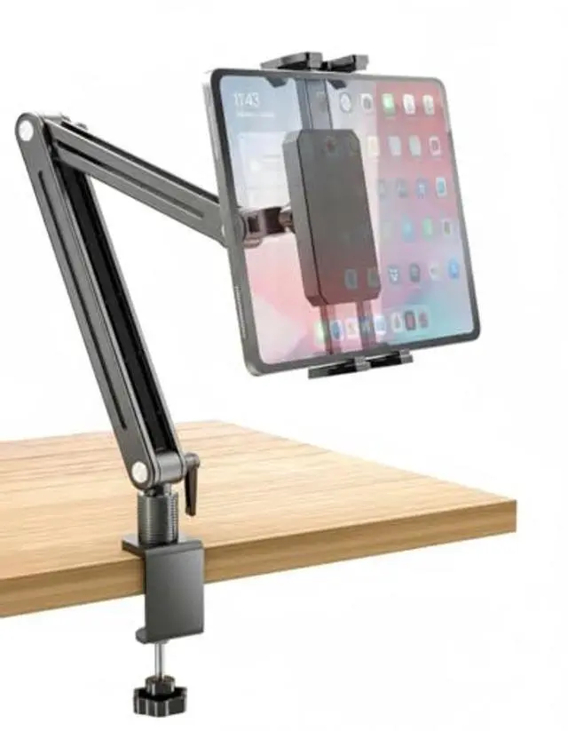 Main image of Adjustable Portable Monitor Stand 15.6" - 360° Rotating Base Tall Tablet Desk Arm Holder Stand for iPad Air/Pro/Mini Swivel Flexible Bed Clamp Mount Soporte para Tablet/Monitor Portatil/Ereader