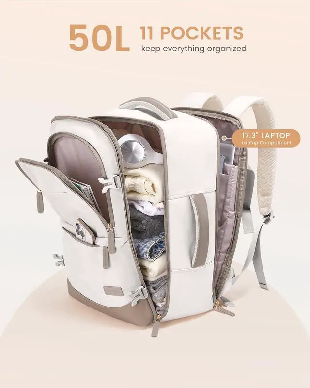 Alt view image 5 of 5 - LOVEVOOK Travel Backpack for Women & Men, 50L Carry on Backpack Airline Approved, Large TSA Personal Item Travel Bag fits 17.3" Laptop, Business Weekender Bag for Essentials, 4Pcs