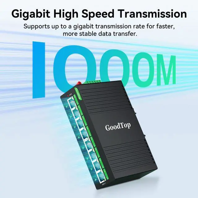 Alt view image 2 of 5 - GoodTop Industrial 8 Port Gigabit PoE++ Switch, 8*90W BT PoE++ Ports,Total Budget 120W, with Power Supply, DIN-Rail Mount,Wide Temperature,Redundant Power Input,Ethernet Splitter