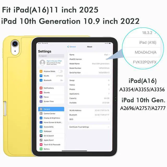 Alt view image 2 of 5 - iMieet Case for iPad (A16)/iPad 10th Generation [11-Inch 2025/10.9 Inch 2022], Trifold Stand Smart Cover with Pencil Holder and Soft TPU Back, Supports Touch ID(Yellow)