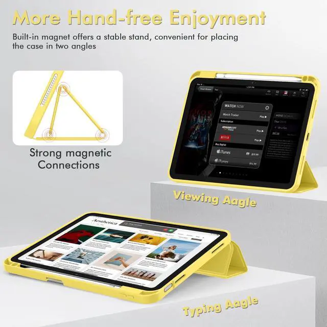 Alt view image 3 of 5 - iMieet Case for iPad (A16)/iPad 10th Generation [11-Inch 2025/10.9 Inch 2022], Trifold Stand Smart Cover with Pencil Holder and Soft TPU Back, Supports Touch ID(Yellow)