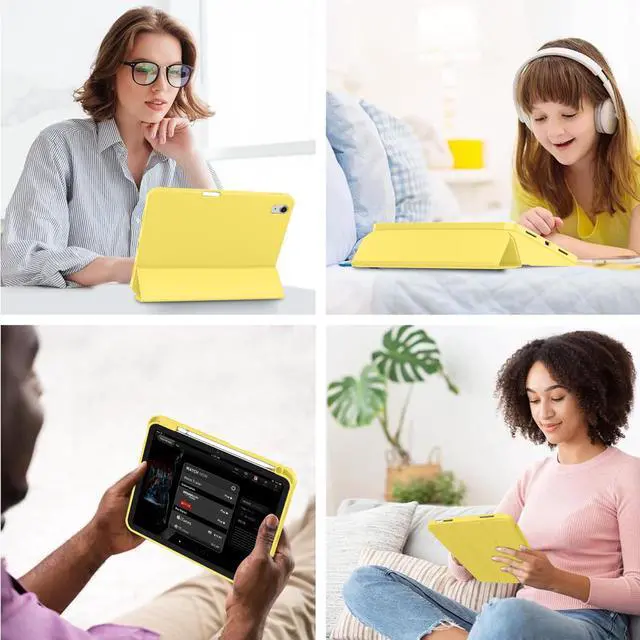 Alt view image 4 of 5 - iMieet Case for iPad (A16)/iPad 10th Generation [11-Inch 2025/10.9 Inch 2022], Trifold Stand Smart Cover with Pencil Holder and Soft TPU Back, Supports Touch ID(Yellow)