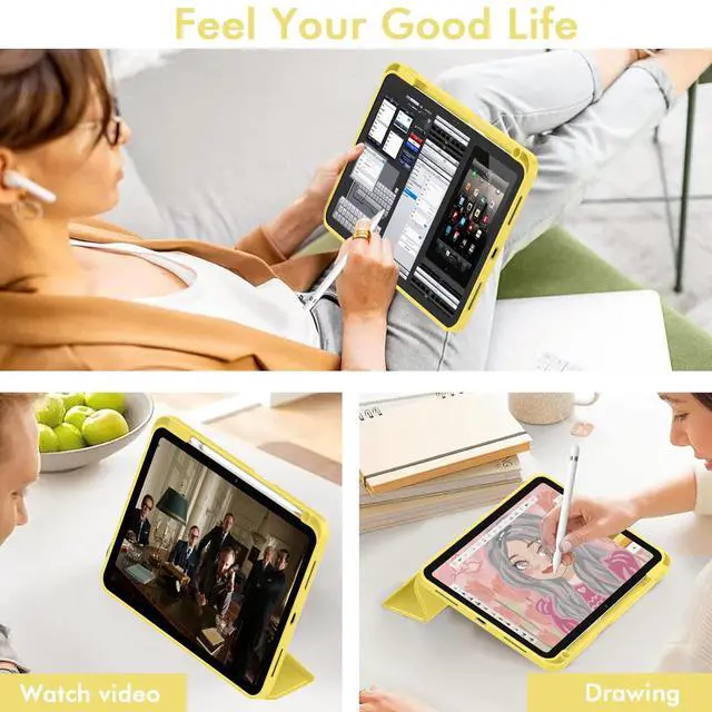 Alt view image 5 of 5 - iMieet Case for iPad (A16)/iPad 10th Generation [11-Inch 2025/10.9 Inch 2022], Trifold Stand Smart Cover with Pencil Holder and Soft TPU Back, Supports Touch ID(Yellow)