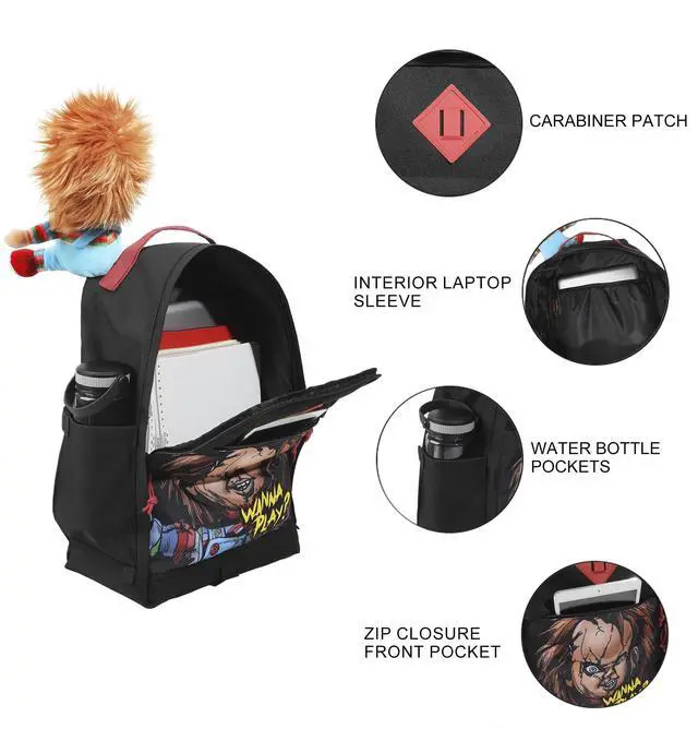 Alt view image 3 of 5 - Chucky 17.5" Black adult Backpack With Plush Character Charm