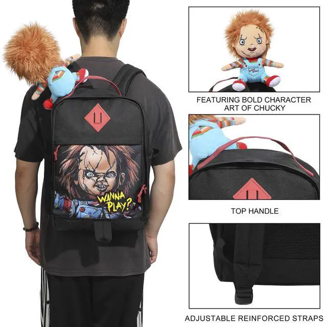 Alt view image 2 of 5 - Chucky 17.5" Black adult Backpack With Plush Character Charm
