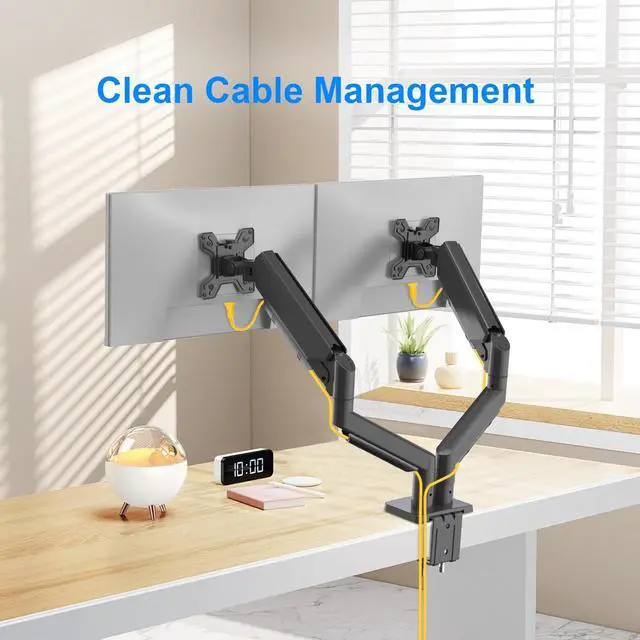 Alt view image 5 of 5 - Dual Monitor Stand for 13 to 32 inch Screens, Gas Spring Monitor Arm with Swivel, Tilt, Rotation, Height Adjustable, Desk Mount with C-Clamp and Grommet Base, Each Arm Holds 4.4 to 19.8lbs Screen