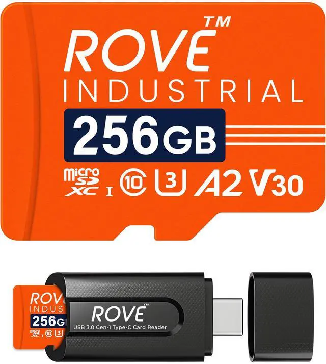 Main image of ROVE Industrial 256GB Micro SD Card with USB 3.0 Type C Card Reader, High Endurance microSDXC Memory Card 100MB/s Read Speed, C10, U3, V30, 4K, A2 for Dash Cam, Android Smart Phones, Tablets, Games