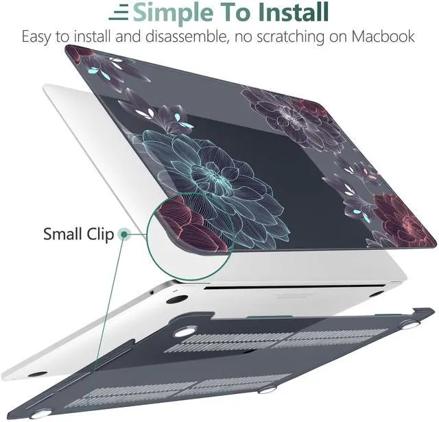 Alt view image 4 of 5 - DONGKE Compatible with MacBook Pro 13 inch Case 2024 2023-2020 Release A2338 M2/M1 A2251 A2289 with Retina Display & Touch ID, Plastic Hard Shell & Keyboard Cover & Screen Film - Dahlia Flowers