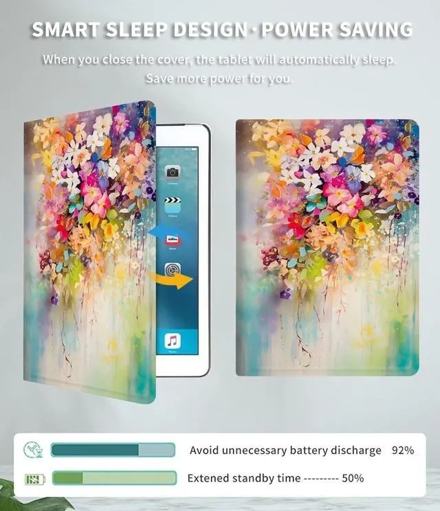 Alt view image 3 of 5 - Case for Microsoft Surface Pro 9 / Pro 9 5G 13-Inch 2022 PU Leather Slim Lightweight Multiple Angles Stand Smart Cover with Auto Wake/Sleep for Microsoft Surface Pro 9 2022, Art Watercolor Flowers