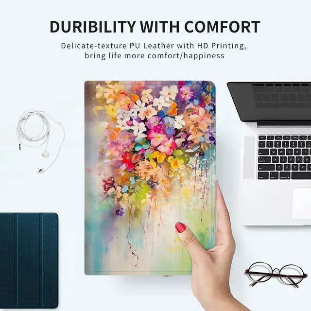 Alt view image 5 of 5 - Case for Microsoft Surface Pro 9 / Pro 9 5G 13-Inch 2022 PU Leather Slim Lightweight Multiple Angles Stand Smart Cover with Auto Wake/Sleep for Microsoft Surface Pro 9 2022, Art Watercolor Flowers