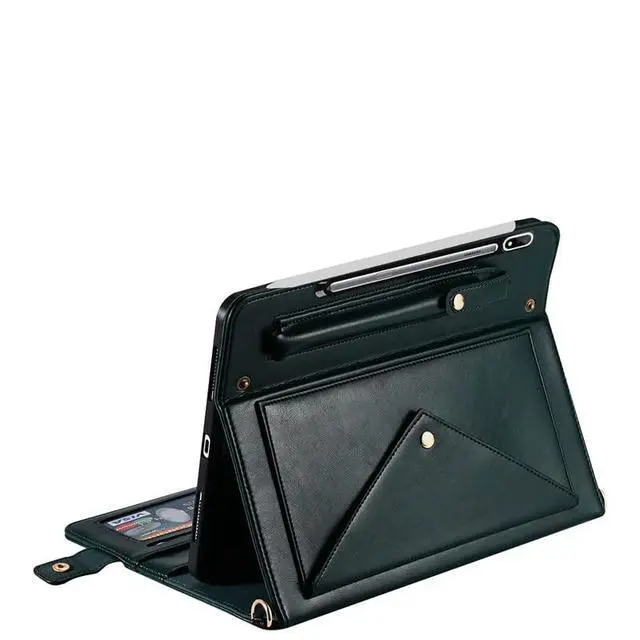 Alt view image 2 of 5 - Handbag Case for Samsung Galaxy Tab S10 Plus/S9 FE+/S9+ 12.4", Techcircle Folio Stand Crossbody Wallet Case w/Pen Holder+Card Slots Pocket, Built-in Hand Strap+Removable Shoulder Strap, Midnight Green