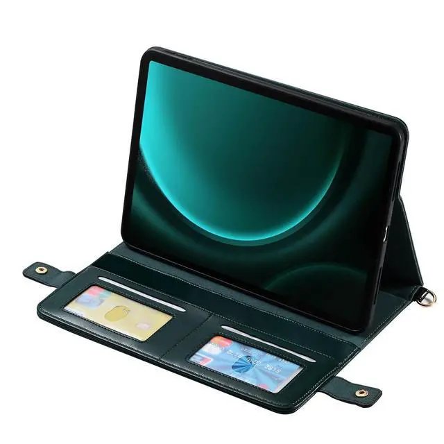 Alt view image 3 of 5 - Handbag Case for Samsung Galaxy Tab S10 Plus/S9 FE+/S9+ 12.4", Techcircle Folio Stand Crossbody Wallet Case w/Pen Holder+Card Slots Pocket, Built-in Hand Strap+Removable Shoulder Strap, Midnight Green