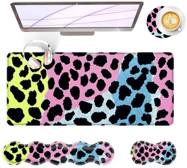 Main image of BFUKVOU Large Keyboard Mouse Pad Set, Extended Mouse Pad+Keyboard Wrist Rest Support, Memory Foam Ergonomic Easy Typing, 4Pcs (31.5×11.8 in) Desk Pad Set for Office Home,Leopard Print