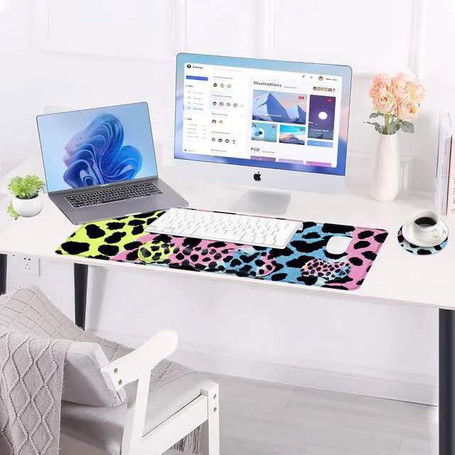 Alt view image 3 of 5 - BFUKVOU Large Keyboard Mouse Pad Set, Extended Mouse Pad+Keyboard Wrist Rest Support, Memory Foam Ergonomic Easy Typing, 4Pcs (31.5×11.8 in) Desk Pad Set for Office Home,Leopard Print