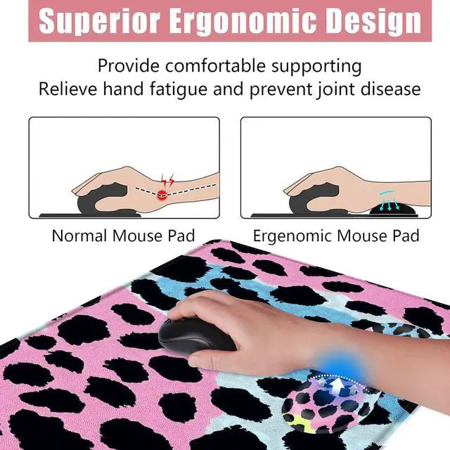 Alt view image 5 of 5 - BFUKVOU Large Keyboard Mouse Pad Set, Extended Mouse Pad+Keyboard Wrist Rest Support, Memory Foam Ergonomic Easy Typing, 4Pcs (31.5×11.8 in) Desk Pad Set for Office Home,Leopard Print