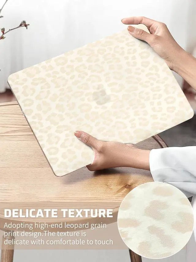 Alt view image 2 of 5 - Seorsok Compatible with MacBook Air 13 Inch Case 2022 2021 2020-2018 Release A1932 A2179 M1 A2337,Elegant Leopard Grain Leather Plastic Hard Shell Case with Keyboard Cover,Beige
