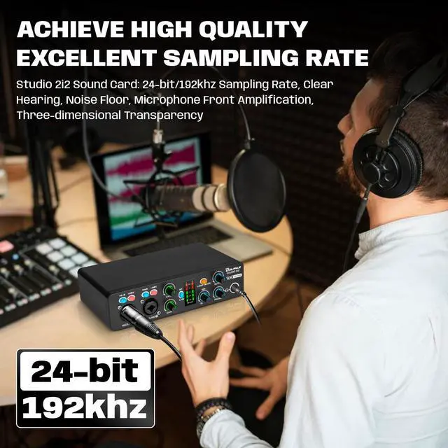 Alt view image 3 of 5 - Bolanle Studio 2i2 Audio Interface 24-bit/192kHz, 2 Channel Portable USB Recording Sound Card with Zero Latency Monitoring, ASIO Driver Support for Home Studio/Podcast/Streaming/DJ