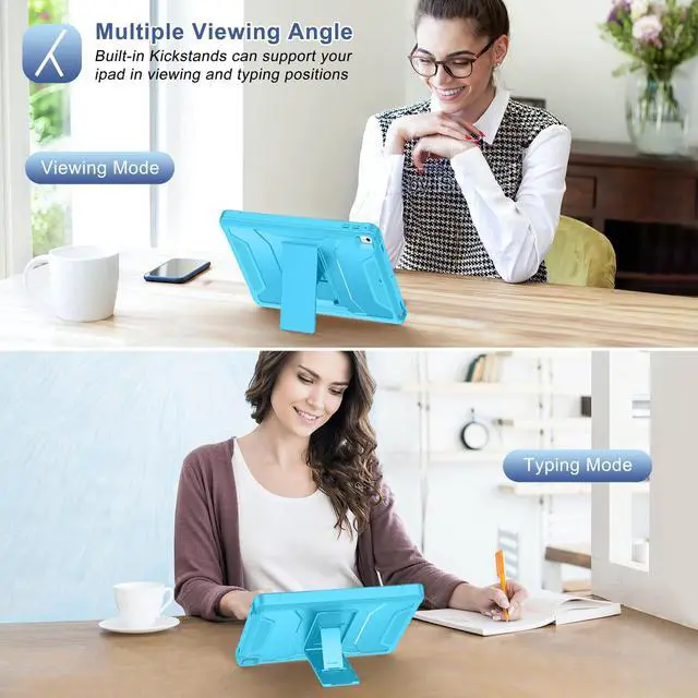 Alt view image 5 of 5 - Soke Case for iPad 6th/5th Generation 9.7 Inch 2018/2017,with Built-in Screen Protector and Kickstand, Rugged Full-Body Heavy Duty Protective Cover for Apple iPad Air 2 /Pro 9.7 - Cyan Blue